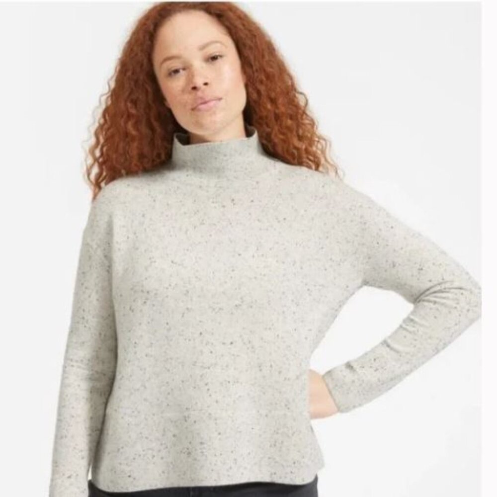 Everlane Speckled Gray Cashmere Square Boxy Mock Turtleneck Sweater Size XL